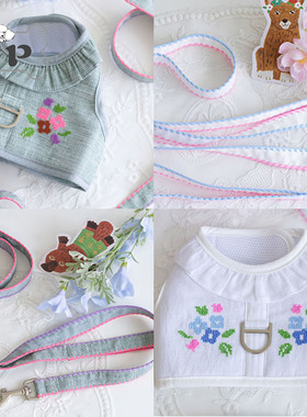 『Memory Pet』韩国代购宠物四季花卉刺绣透气木耳边胸背牵引绳