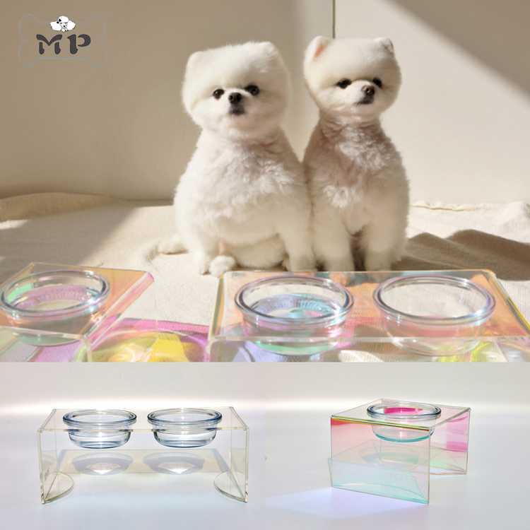 韩代宠物极光炫彩陶瓷碗高脚餐桌