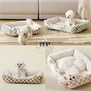 Pet 韩国代购 woolly宠物秋冬毛绒棋盘格防滑保暖猫狗窝 Memory