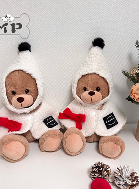 『Memory Pet』韩国代购冬季宠物白色羊羔绒蝴蝶结帽子披肩套装