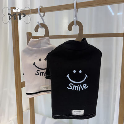 韩代宠物笑脸印花双缝线绒棉T恤