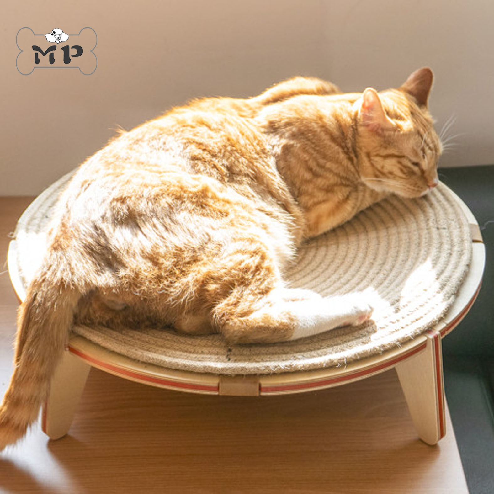 部分现货~韩国代购宠物猫咪吊床剑麻编织猫抓板圆形木床摇篮