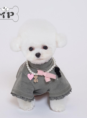 『Memory Pet』韩国cozyn宠物春秋荷叶边小熊灰色短款打底衫T恤