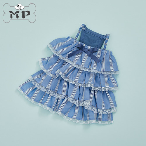韩代LD宠物条纹蕾丝蓝色蛋糕裙