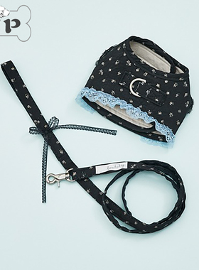 『Memory Pet』韩国louisdog宠物黑色碎花蕾丝边胸背牵引绳套装