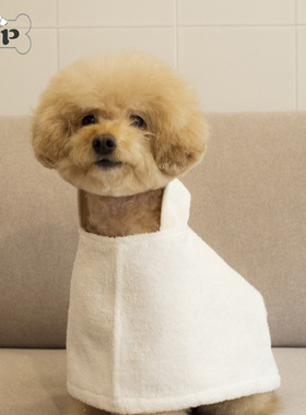 『Memory Pet』韩国进口宠物连帽有机浴巾猫狗快干白色浴袍浴衣