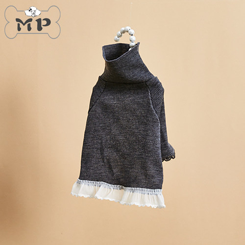 韩代宠物LD秋冬玫瑰蕾丝边针织裙