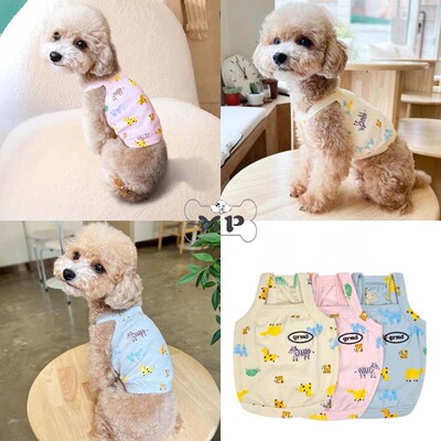 韩代宠物舒适动物印花吊带T恤