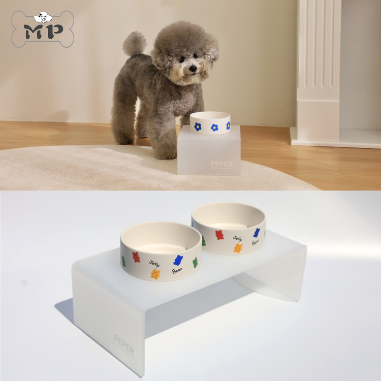 韩代宠物花朵果冻熊陶瓷碗碗架