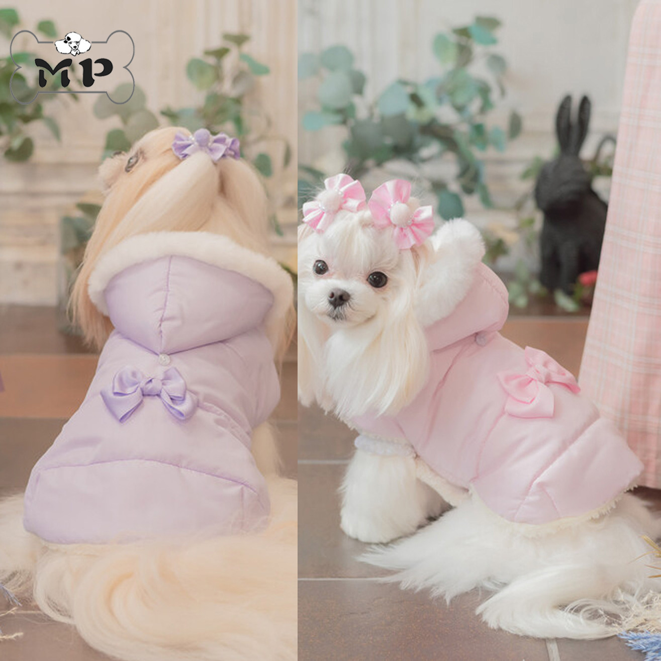 韩代宠物冬季毛绒连帽披风外套