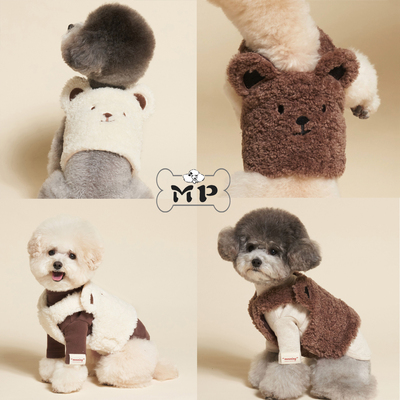 韩代宠物冬保暖毛绒小熊套头背心