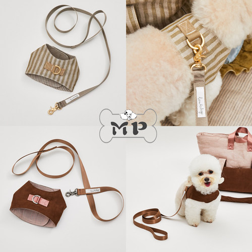 韩代宠物LD条纹纯色胸背牵引套装