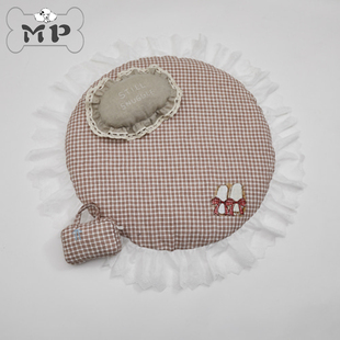 『Memory Pet』韩国louisdog宠物格纹蕾丝荷叶边圆形垫子/枕头