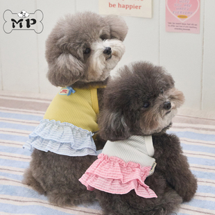 『Memory Pet』韩国bennys宠物蝴蝶结双层条纹荷叶边吊带连衣裙