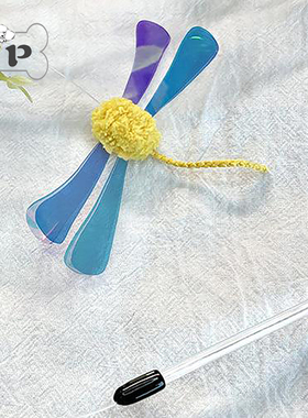 现货~韩国正品代购宠物猫咪黄色蜻蜓彩色翅膀逗猫棒趣味玩具