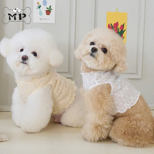 『Memory Pet』韩国代购bennys宠物轻盈透气蕾丝蝴蝶结波浪边上衣