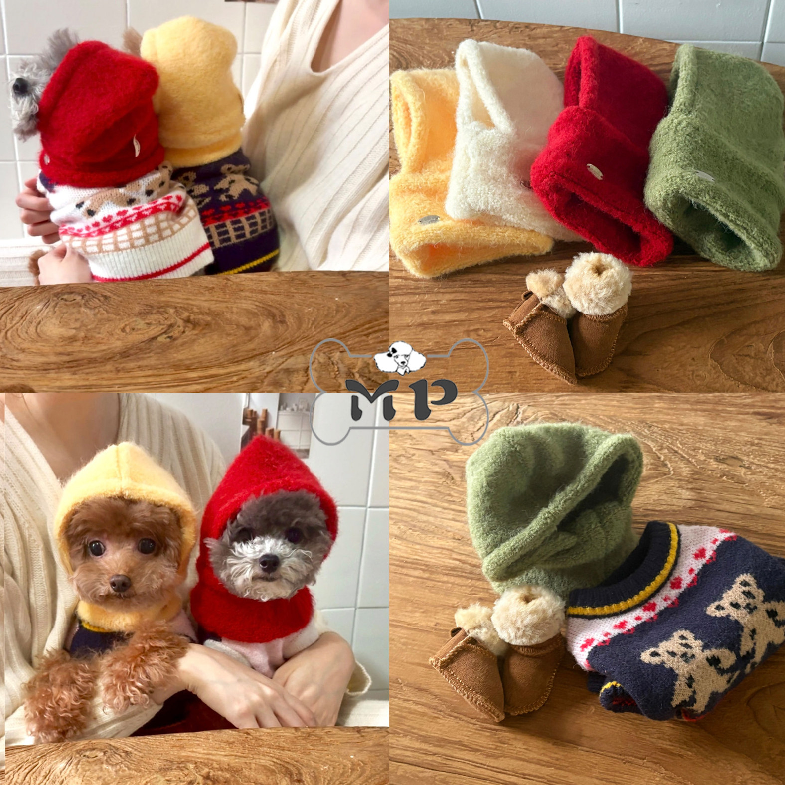 韩代宠物冬保暖毛绒帽子小熊毛衣