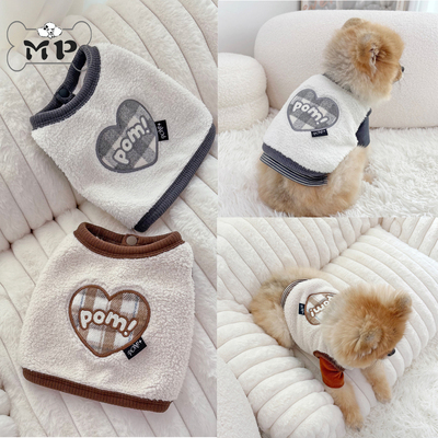 韩代宠物冬摇粒绒格纹心马甲背心