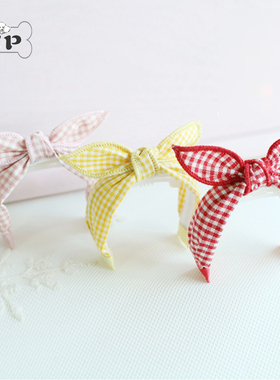 『Memory Pet』韩国sweetbombom宠物手工格子兔耳朵发夹发箍头饰