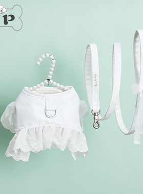 『Memory Pet』韩国louisdog宠物碎花泡泡袖白色胸背牵引绳套装