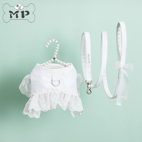 韩代宠物泡泡袖白色胸背牵引绳