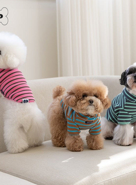 『Memory Pet』韩国代购petsland宠物弹力棉翻领彩色条纹针织衫