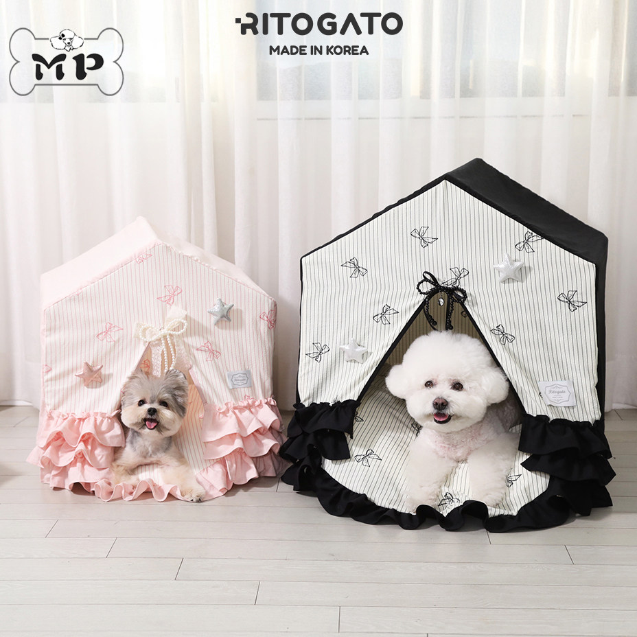 韩代蝴蝶结条纹帐篷小屋猫狗窝