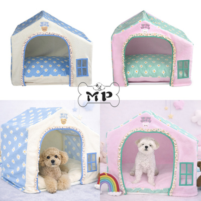 韩代可拆洗雏菊绒框架房屋猫狗窝