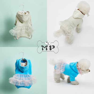 韩代宠物春蕾丝荷叶边连帽四脚衣