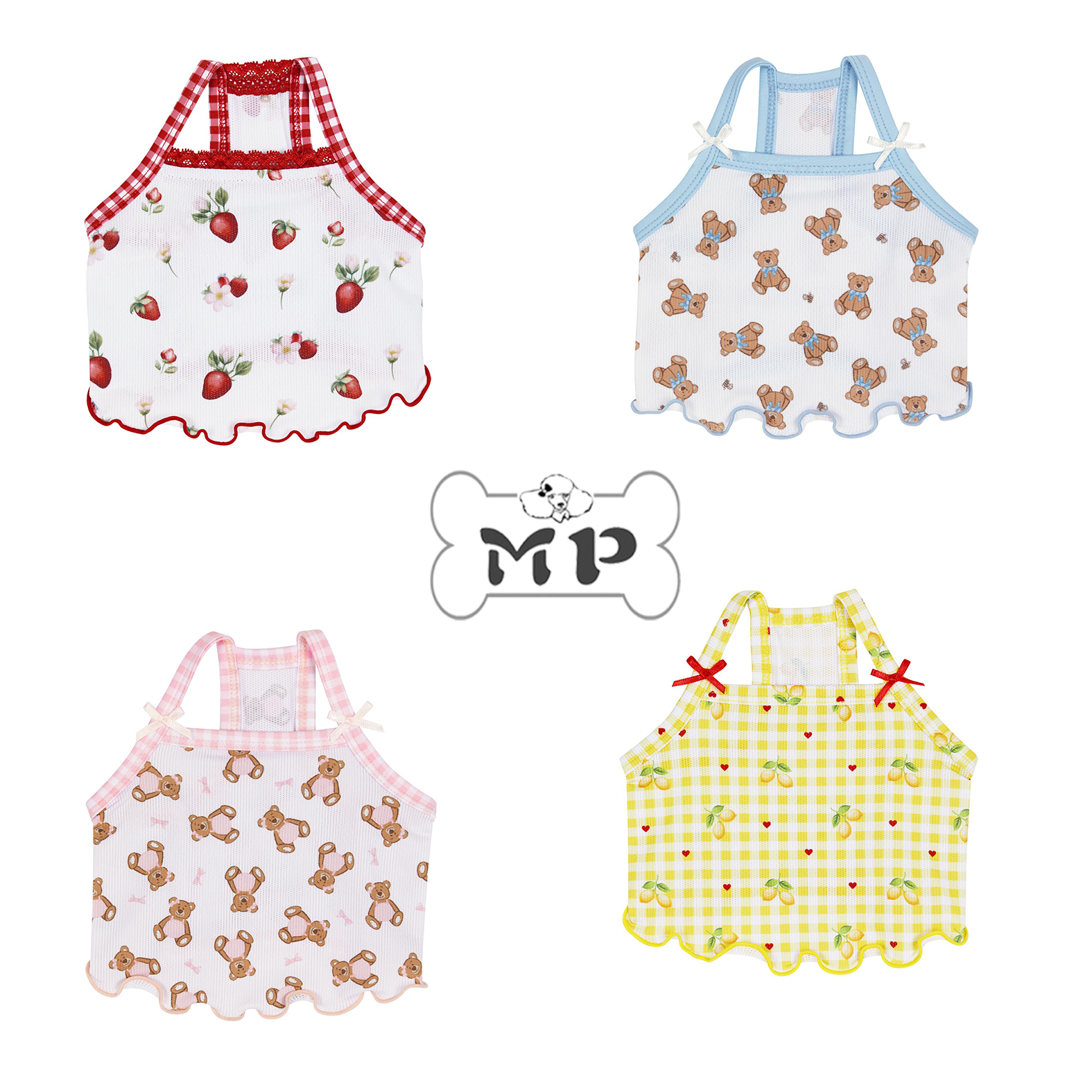 夏季宠物可爱花纹蝴蝶结吊带上衣