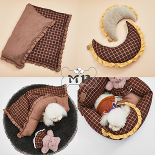 『Memory Pet』韩国louisdog宠物冬美拉德格纹荷叶边月亮枕头垫子