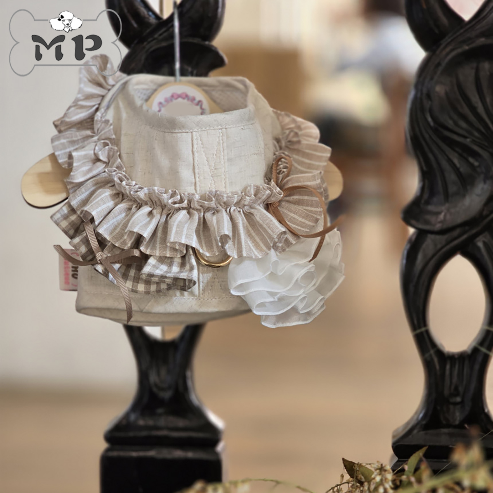 韩代宠物格纹蝴蝶结蕾丝短款胸背