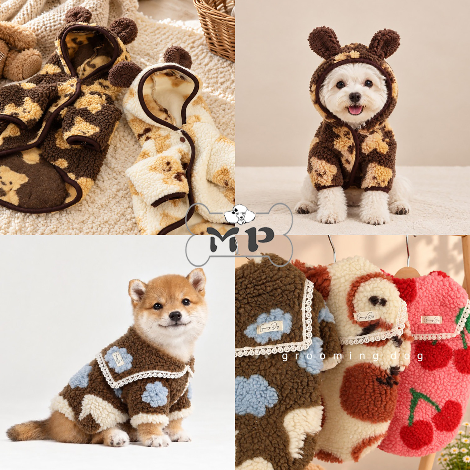 『Memory Pet』韩国代购grmd宠物冬厚实羊羔绒小熊图案连帽外套