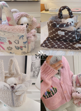 『Memory Pet』韩国babiana宠物秋冬款毛绒保暖蝴蝶结单肩手提包