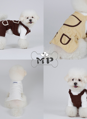 『Memory Pet』韩国montie宠物秋冬灯芯绒白色T恤背带裤背带裙