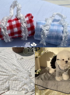『Memory Pet』韩国SICGGU宠物便携折叠红蓝黑色格子白色蕾丝毯子