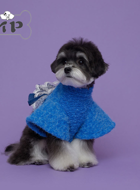 『Memory Pet』韩国代购comocomo宠物秋冬蓝色喇叭袖毛呢大衣外套