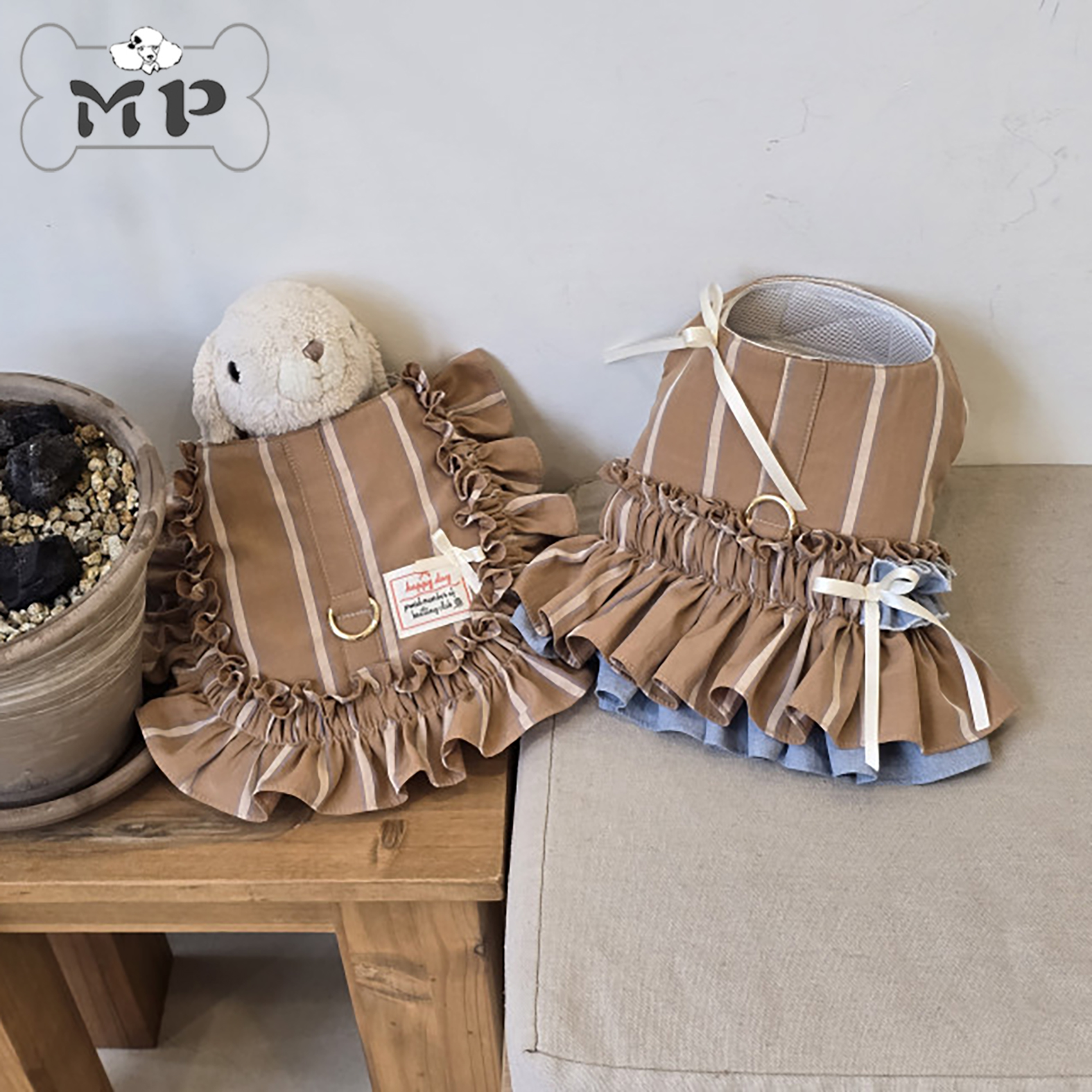 韩代宠物条纹蝴蝶结魔术贴胸背