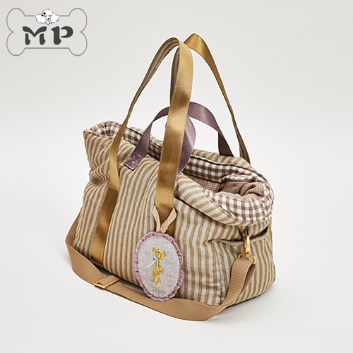 韩代宠物LD亚麻条纹单肩斜挎包