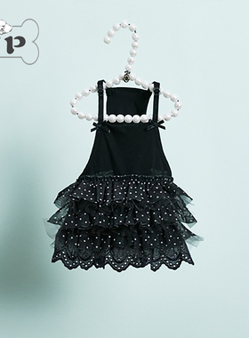『Memory Pet』韩国louisdog宠物夏季黑色蕾丝小圆点蛋糕裙吊带裙