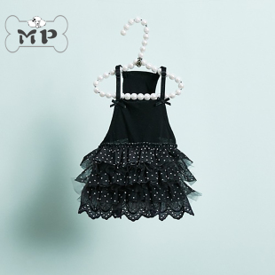 『Memory Pet』韩国louisdog宠物夏季黑色蕾丝小圆点蛋糕裙吊带裙