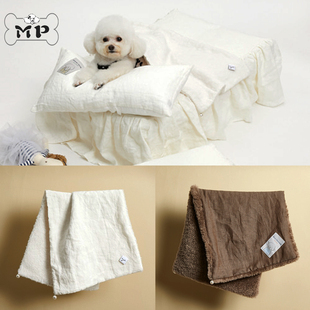 『Memory Pet』韩国代购louisdog宠物亚麻鹅绒荷叶边床垫枕头毯子