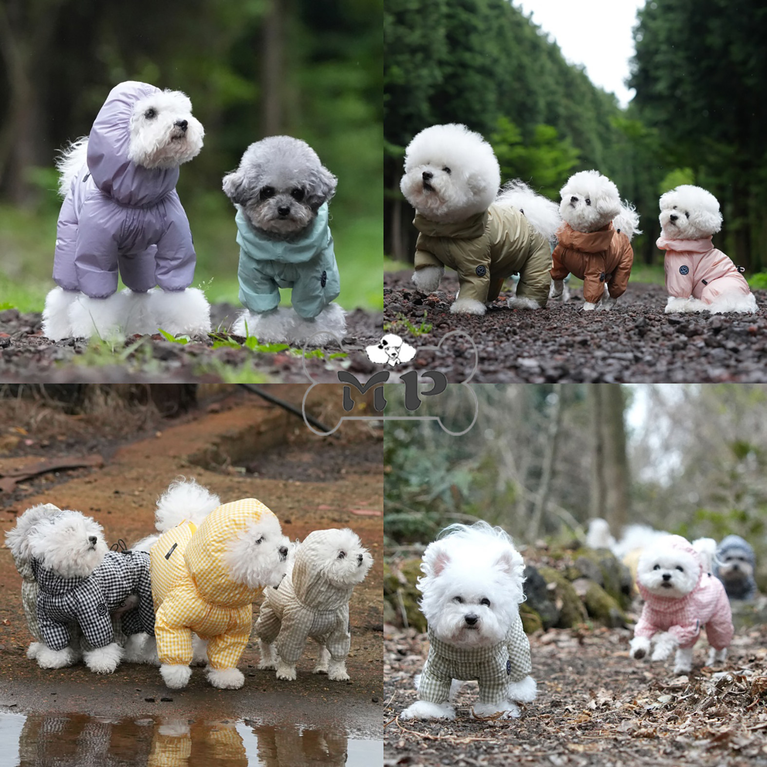 韩代宠物外出防雨防虫格纹四脚衣