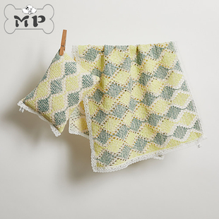 『Memory Pet』韩国代购louisdog宠物编织格纹镂空蕾丝边枕头毯子