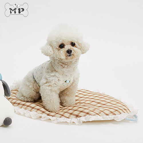 韩代宠物格纹荷叶边便携椭圆睡垫