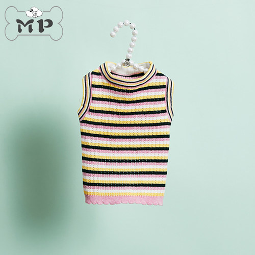 韩代宠物四季镂空彩条纹针织背心