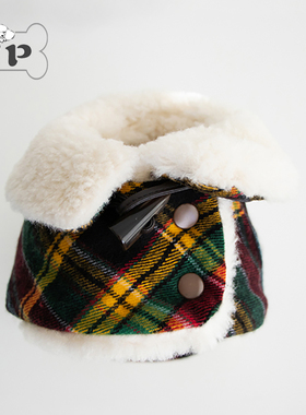 『Memory Pet』韩国代购宠物秋冬加绒保暖苏格兰格纹胸背马甲外套
