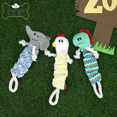 韩代宠物大象恐龙鸡绳结发声玩具