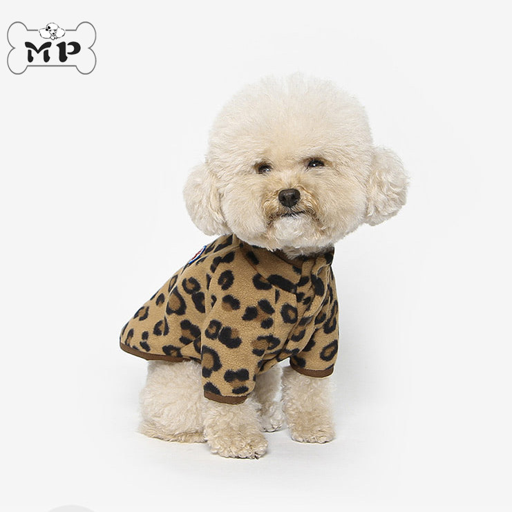 韩代宠物秋冬豹纹按扣高领绒衫