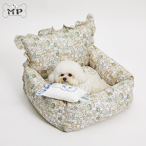 韩代宠物复古印花褶皱纯棉车载窝